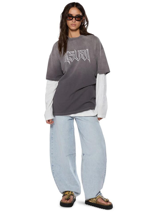 Image of a model wearing Denim. Productname: Ksubi Barell Jean Statik in Denim colour by brand - Ksubi