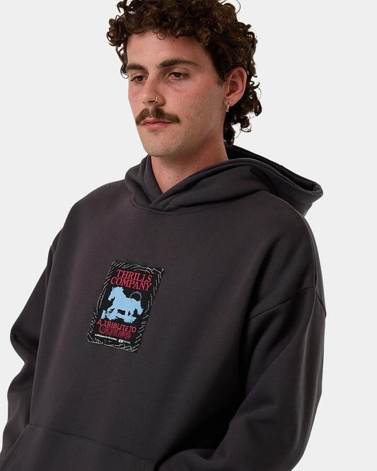 Image of a model wearing Outerwear. Productname: Thrills - Mens Chain Of Formation Slouch Pullover Hoodie - Dark Charcoal - in Dark Charcoal colour by brand - Thrills