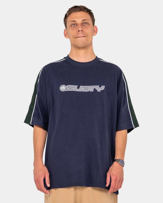 Image of T-Shirts. Product name - Rusty Mens Alonso Short Sleeve T-Shirt Navy Blue in Navy Blue colour by brand - Rusty