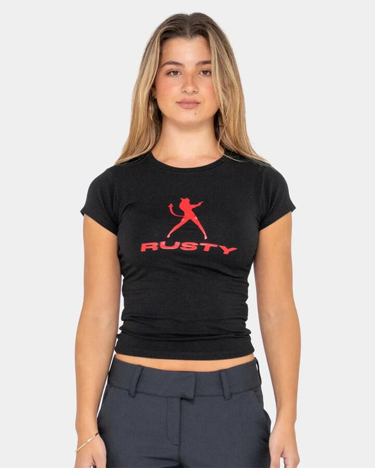 Image of T-Shirts. Productname: Rusty Womens Devil Power Baby T-Shirt Black - in Black colour by brand - Rusty