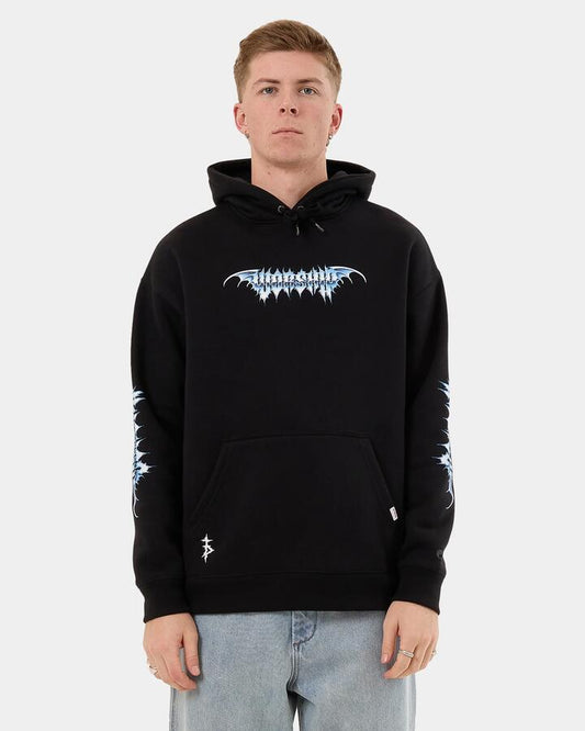 Image of a model wearing Outerwear. Productname: Worship - Mens Pure Doom Pullover Hood - Black - in Black colour by brand - Worship