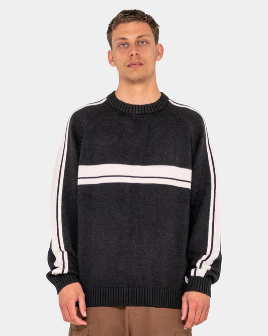 Image of Accessories. Productname: Rusty - Mens White Lines 2.0 Knitted Crew Neck - Black Marle - in Black Marle colour by brand - Rusty