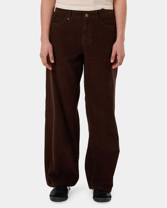 Image of a model wearing Pants. Productname: Thrills - Womens Billie Low Cord Pants - Dark Coffee - in Dark Coffee colour by brand - Thrills