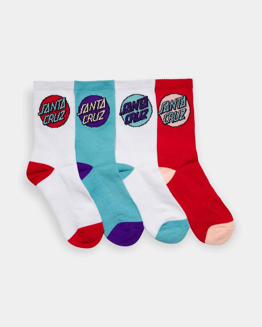 Image of Socks. Product name - Santa Cruz Girls 8-16 Other Dot 4 Pack Crew Socks Multi in Multi colour by brand - Santa Cruz