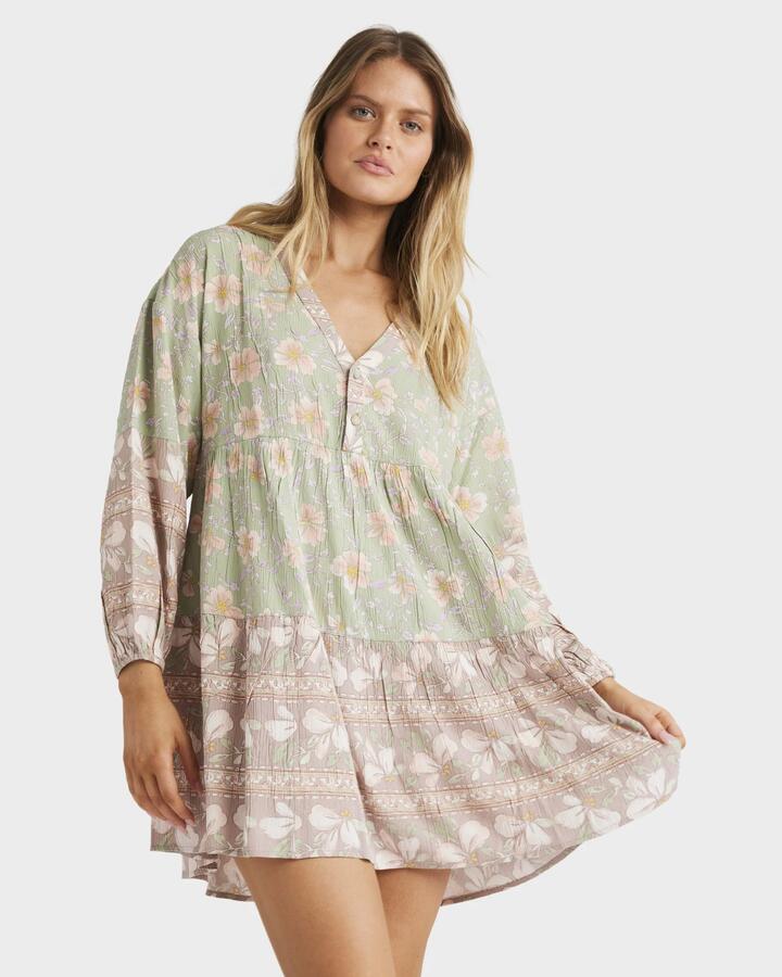 Image of Dresses. Product name - Billabong Womens More To Sea La Mer Mini Dress Pistachio in Pistachio colour by brand - Billabong