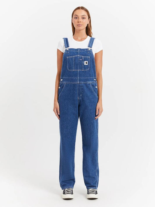 Image of a model wearing Pants. Productname: Carhartt Wip Bib Straight-Leg Overalls in Blue colour by brand - Carhartt Wip