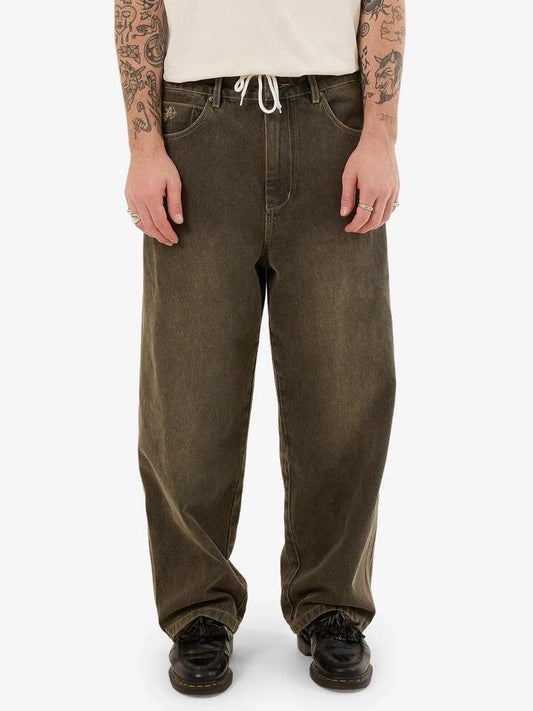 Image of a model wearing Denim. Productname: Worship Big Dawg Jean in Smokestorm colour by brand - Worship