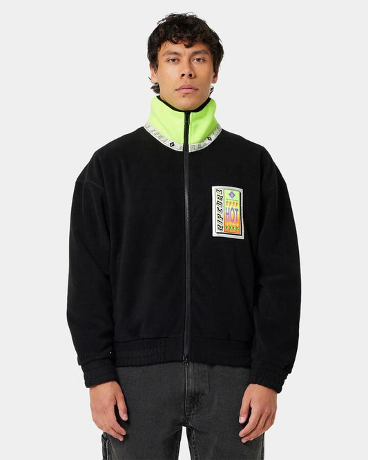 Image of a model wearing Outerwear. Productname: A Brand - Mens A Brand X Rip Curl Fleece Jacket - Black - in Black colour by brand - A Brand