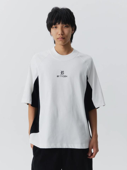 Image of a model wearing Tops. Productname: By Tydon Panel T-Shirt in WHT/BLACK colour by brand - By Tydon