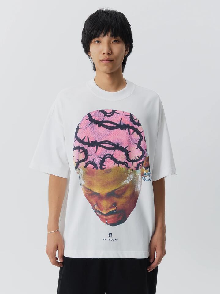Image of a model wearing Tops. Productname: By Tydon Big Head T-Shirt in WHT/PINK colour by brand - By Tydon