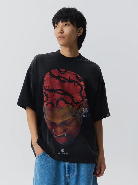 Image of a model wearing Tops. Productname: By Tydon Big Head T-Shirt in BLACK/RED colour by brand - By Tydon