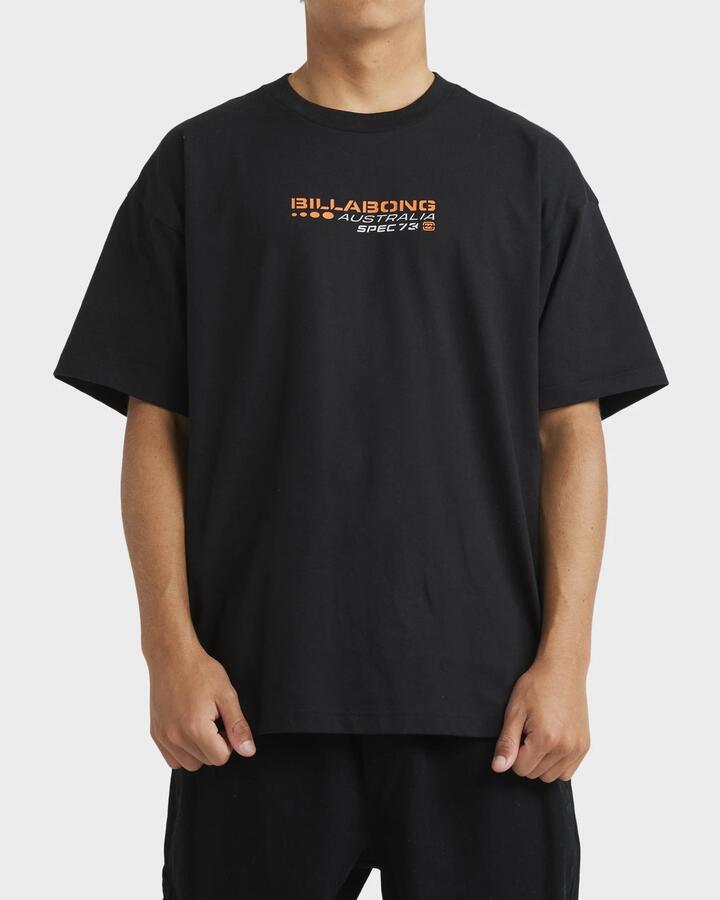 Image of a model wearing Tops. Productname: Billabong - Mens Spec 73 Type T-Shirt - Black - in Black colour by brand - Billabong