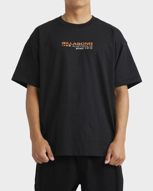 Image of a model wearing Tops. Productname: Billabong - Mens Spec 73 Type T-Shirt - Black - in Black colour by brand - Billabong