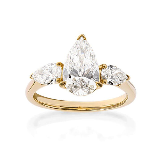 Image of Jewelry. Productname: 3 Stone Pear Ring with 2.00ct of Laboratory Grown Diamonds in 9kt Yellow Gold in Diamond colour by brand - Bevilles