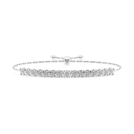 Image of Bracelets. Product name - 18cm Bolo Bracelet with 0.10tw of Diamonds in Sterling Silver in colour by brand - Bevilles