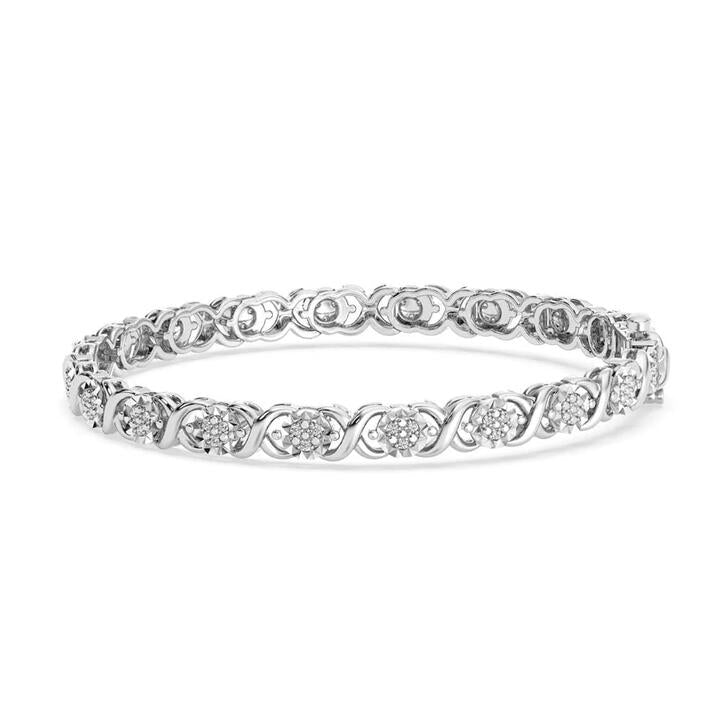 Image of Bracelets. Product name - 18cm Cluster X Link Bracelet with 0.25tw of Diamonds in Sterling Silver in colour by brand - Bevilles