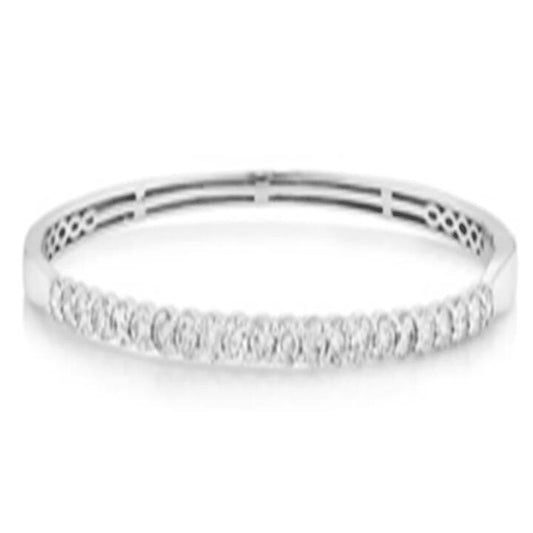 Image of Jewelry. Product name - White Cubic Zirconia Waved Loop Bangle in Sterling Silver in colour by brand - Bevilles