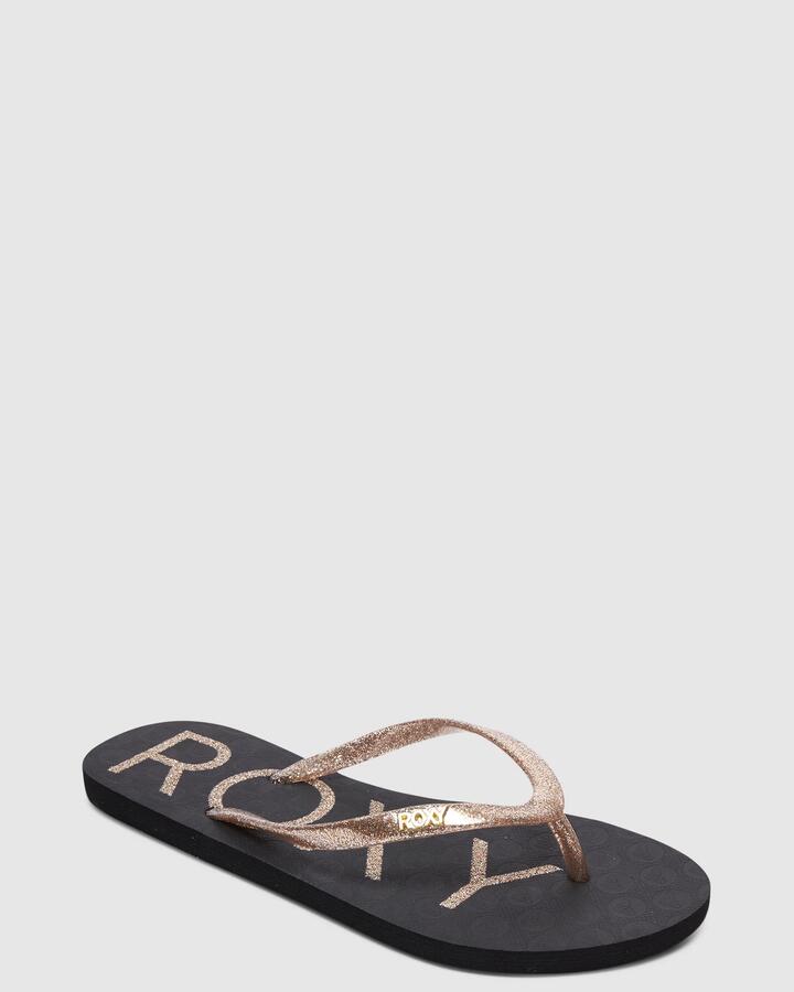 Image of Sandals. Productname: Roxy - Womens Viva Sparkle Thongs - Black/Gold - in Black/Gold colour by brand - Roxy