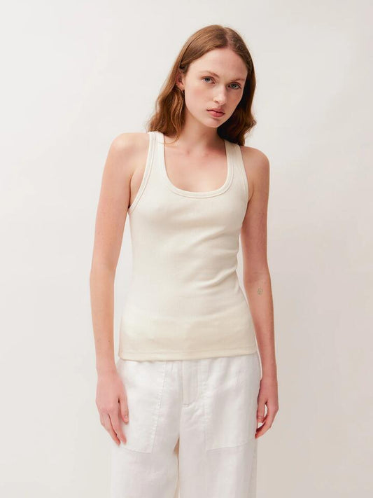 Image of a model wearing Tops. Productname: Lulu & Rose L&R Rib Tank in Cloud colour by brand - Lulu & Rose