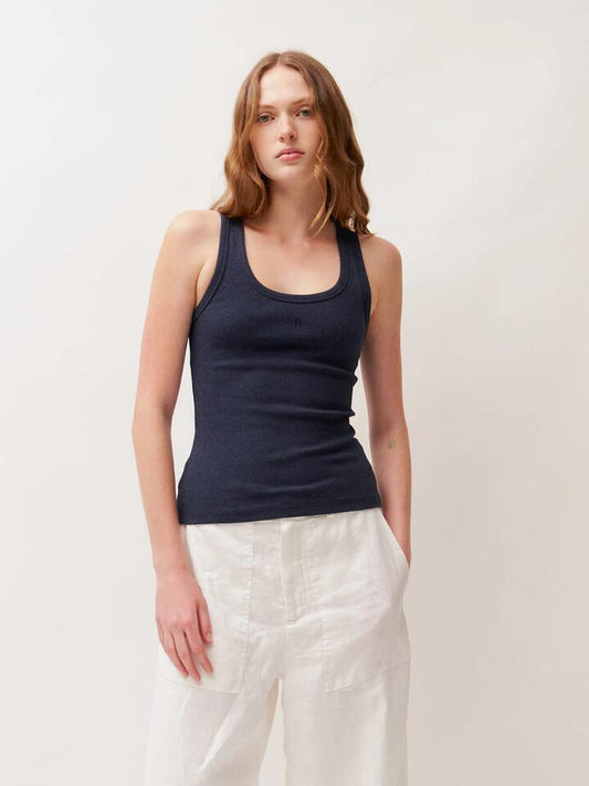 Image of a model wearing Tops. Productname: Lulu & Rose L&R Rib Tank in Navy colour by brand - Lulu & Rose