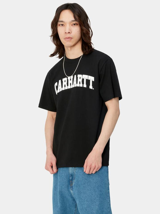 Image of a model wearing Tops. Productname: Carhartt Wip S/S University T-Shirt in White/Black colour by brand - Carhartt Wip