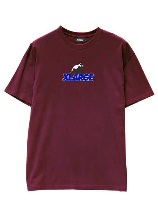 Image of a model wearing Tops. Productname: Xlarge Climb SS Tee in PIGMENT BURGUNDY colour by brand - Xlarge