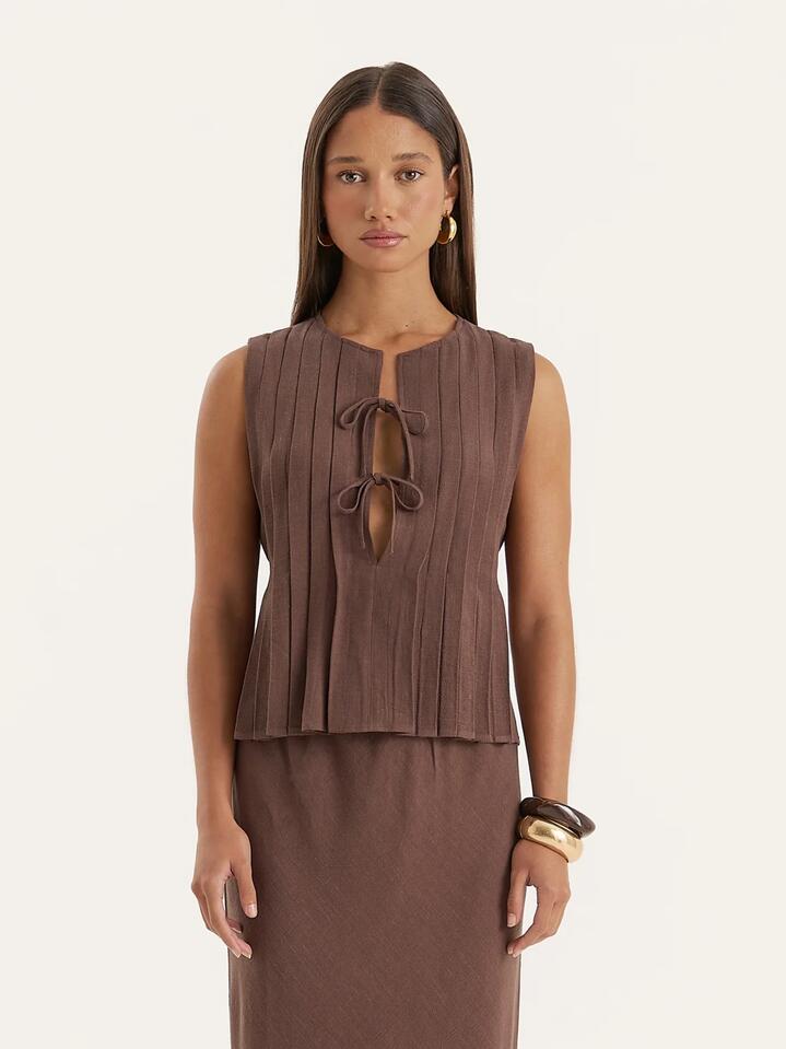 Image of a model wearing Tops. Productname: 4th & Reckless Athena Top in Chocolate colour by brand - 4th & Reckless
