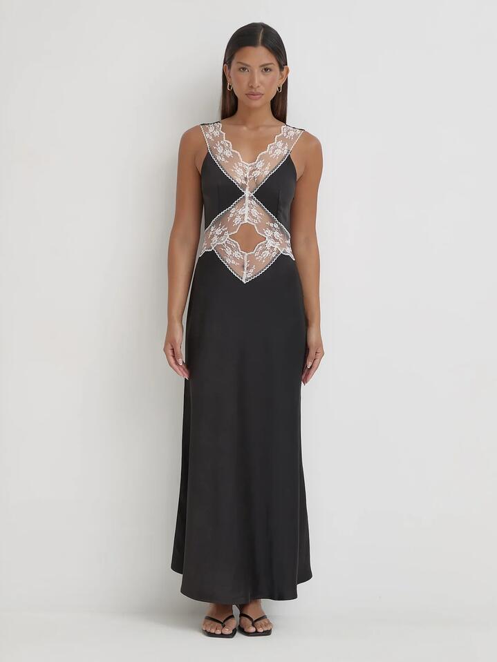 Image of Dresses. Productname: 4th & Reckless Satin Lace Slip Dress Kelsey in Black colour by brand - 4th & Reckless