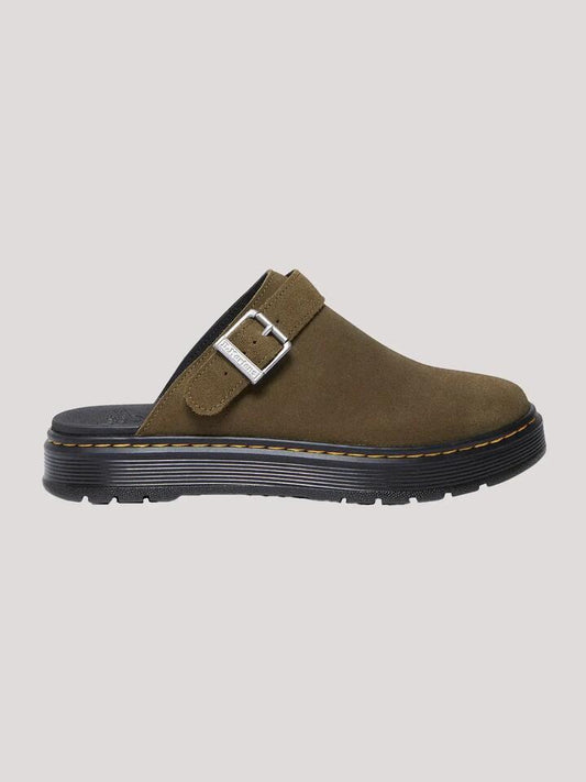 Image of Sandals. Productname: Dr Martens Unisex Brookline Mule in Olive Bronx Suede colour by brand - Dr Martens