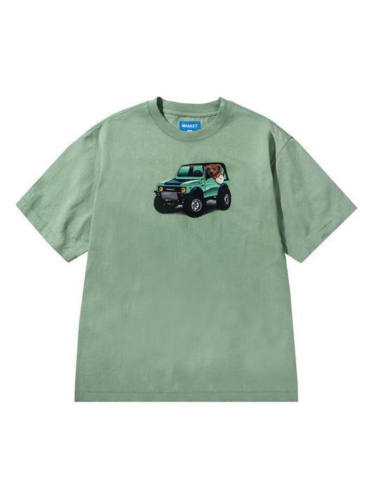 Image of a model wearing Tops. Productname: Market 4X4 Bear T-Shirt in Basil colour by brand - Market