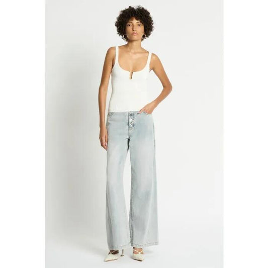 Image of a model wearing Tops. Productname: Felix Knit Tank in White colour by brand - sass and bide