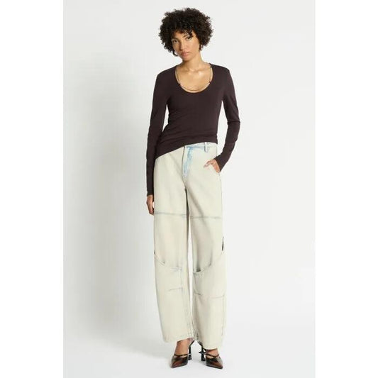 Image of a model wearing Tops. Productname: Chain Reaction Jersey Top in KALAMATA colour by brand - sass and bide
