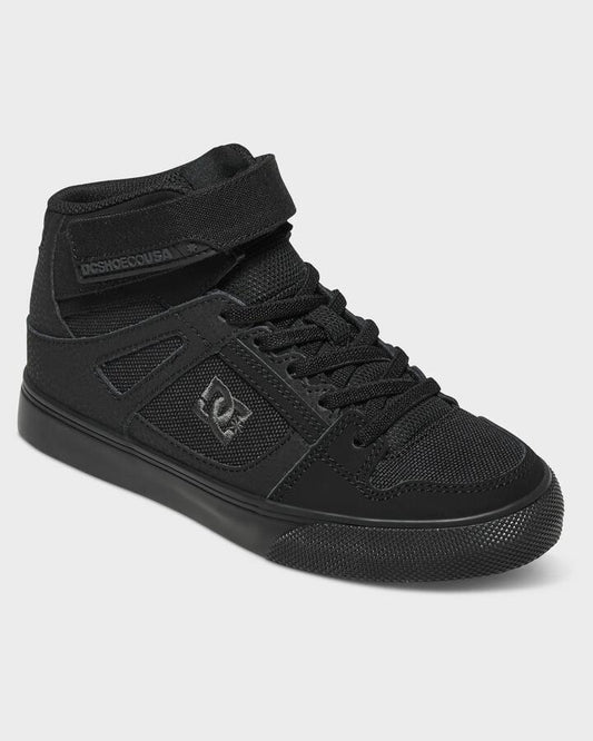 Image of Shoes. Product name - DC Shoes Boys 8-16 Pure High Tip Ev Skate Shoes Black/Black/Black in Black/Black/Black colour by brand - DC Shoes