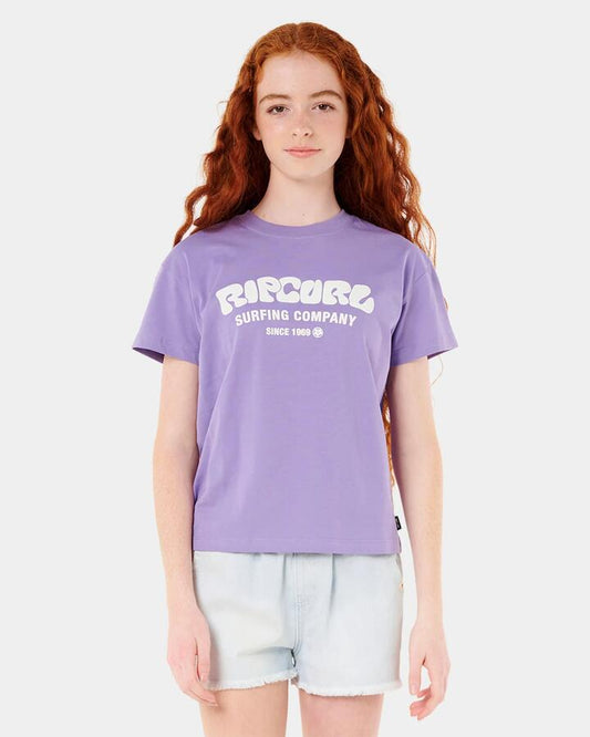 Image of T-Shirts. Product name - Rip Curl Girls 8-14 Surf Puff Relaxed Tee Purple in Purple colour by brand - Rip Curl