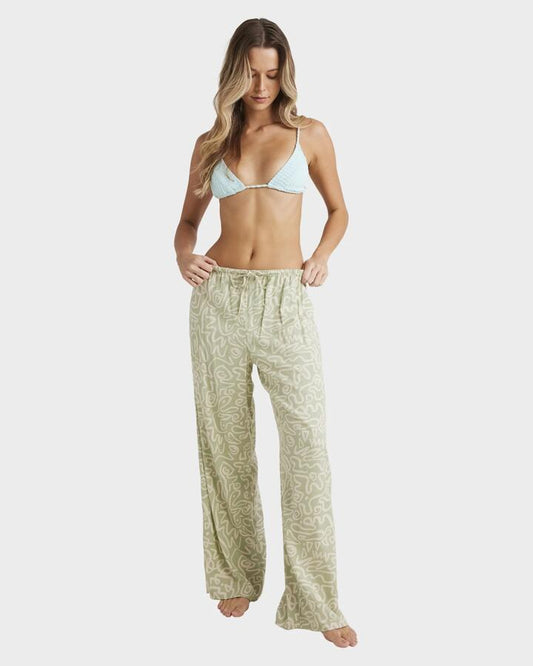 Image of a model wearing Pants. Productname: Billabong - Womens Sunny Lines Pants - Sage Frost - in Sage Frost colour by brand - Billabong