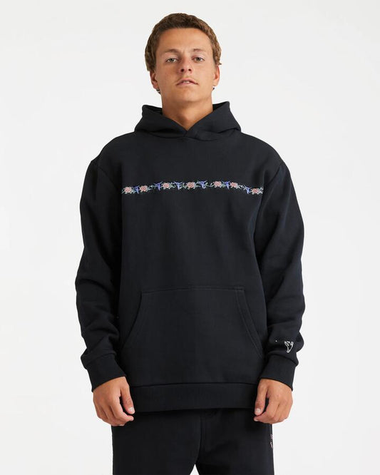 Image of a model wearing Outerwear. Productname: Billabong Mens Occy Heritage Pullover Hoodie Black - in Black colour by brand - Billabong