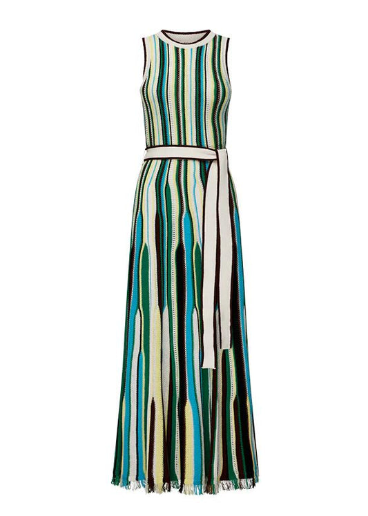 Image of a model wearing Dress. Productname: Rosalia Knit Maxi Dress in Multicolour colour by brand - MOS The Label