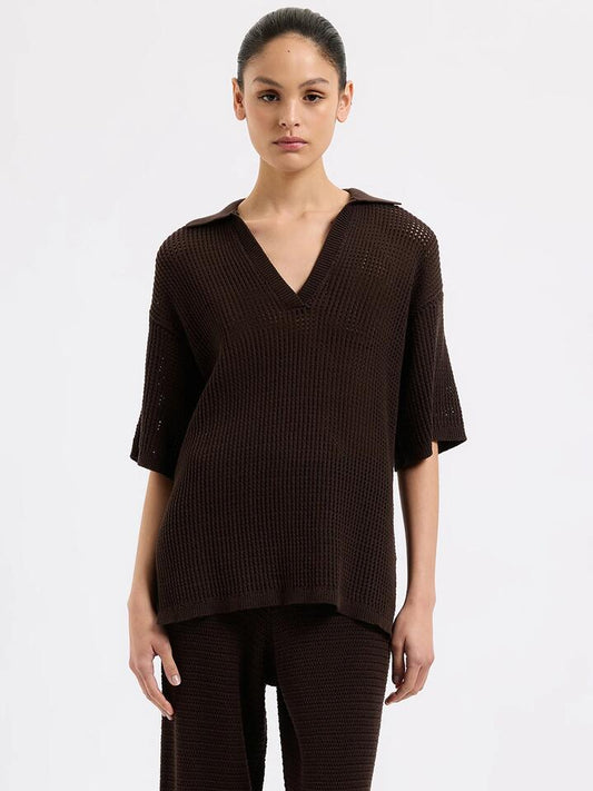 Image of a model wearing Outerwear. Productname: Nude Lucy Willow Crochet Tunic in Espresso colour by brand - Nude Lucy