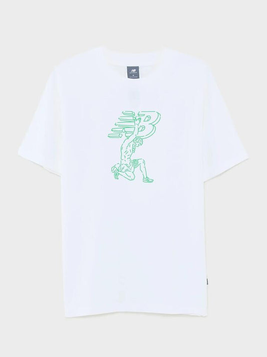 Image of a model wearing Tops. Productname: New Balance New Balance X Debut Statue Tee in White colour by brand - New Balance