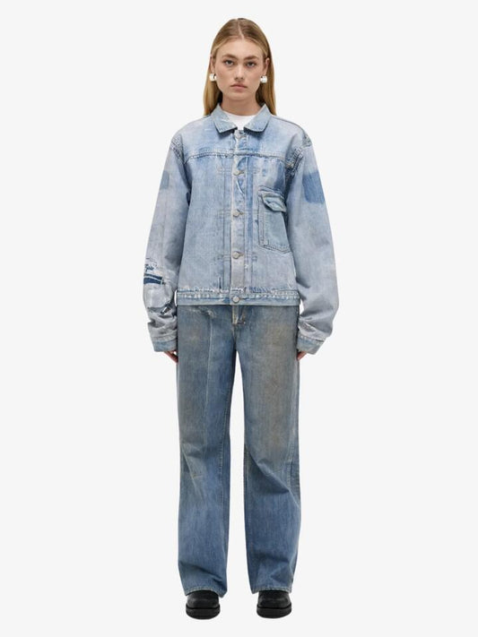 Image of a model wearing Outerwear. Productname: Neuw Type One Jacket in LIGHT VINTAGE INDIGO colour by brand - Neuw