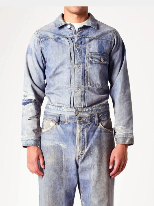 Image of a model wearing Outerwear. Productname: Neuw Type One Jacket in LIGHT VINTAGE INDIGO colour by brand - Neuw