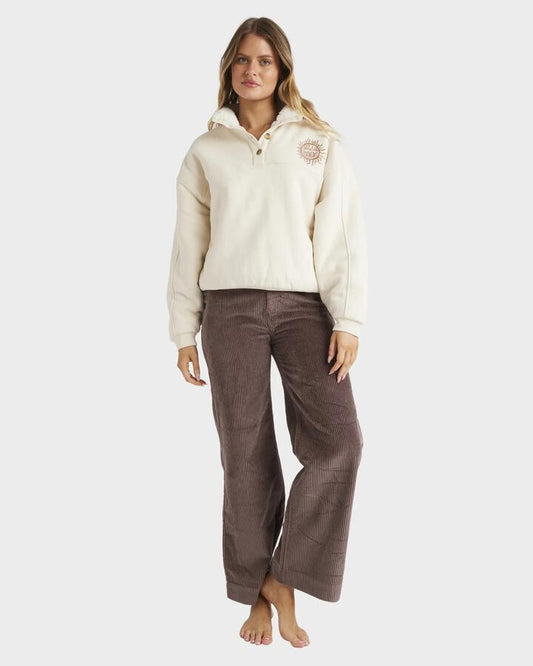Image of a model wearing Pants. Product name - Billabong Womens Palmy Corduroy Pants Kona in Kona colour by brand - Billabong
