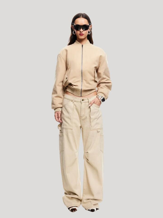 Image of a model wearing Outerwear. Productname: Lioness Worker Bomber in Light Tan colour by brand - Lioness