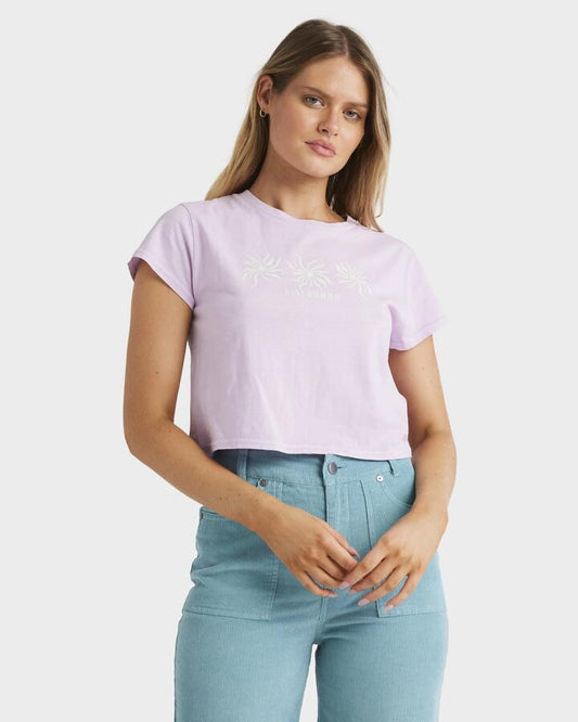 Image of T-Shirts. Product name - Billabong Womens Miles Away Crop T-Shirt Amethyst Smoke in Amethyst Smoke colour by brand - Billabong