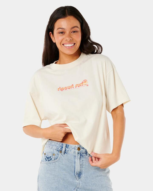 Image of T-Shirts. Product name - Rip Curl Womens Neon Isles Heritage T-Shirt Bone in Bone colour by brand - Rip Curl