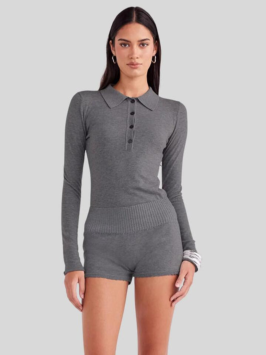 Image of a model wearing Tops. Productname: SNDYS Veda Long Sleeve Top in Charcoal colour by brand - SNDYS