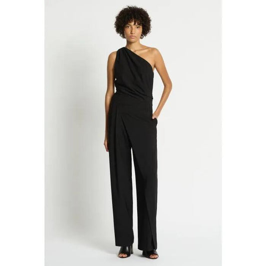 Image of a model wearing Outerwear. Productname: Overtones Jumpsuit in Black colour by brand - sass and bide