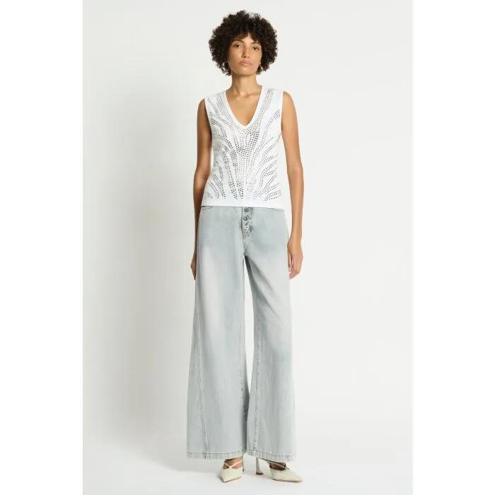 Image of a model wearing Tops. Productname: Dionysus Tank in WHITE/SILVER HOTFIX colour by brand - sass and bide