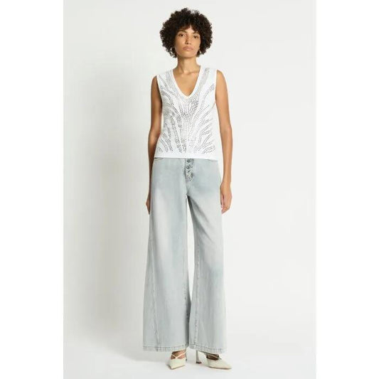 Image of a model wearing Tops. Productname: Dionysus Tank in WHITE/SILVER HOTFIX colour by brand - sass and bide