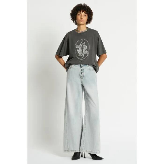 Image of a model wearing Denim. Productname: Axel Wide Leg Denim Jean in LIGHT BLUE colour by brand - sass and bide